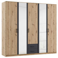 KLEIDERSCHRANK 5-türig Grau, Eichefarben, Eiche Artisan  - Eichefarben/Eiche Artisan, KONVENTIONELL, Holzwerkstoff/Kunststoff (226/210/54cm) - Rauch Möbel