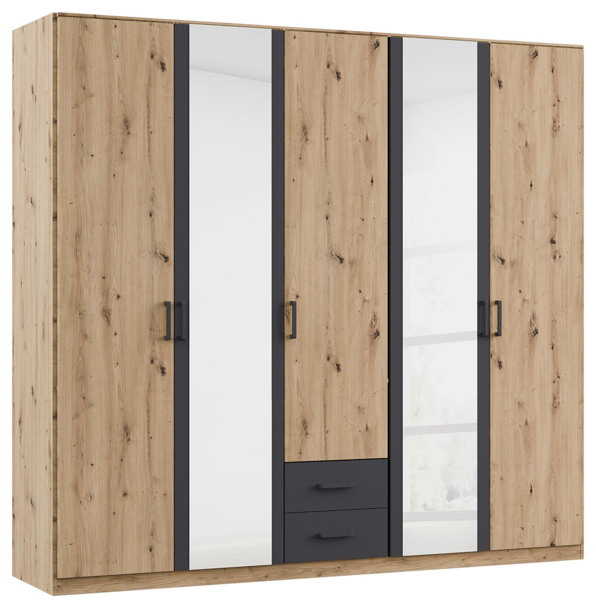 KLEIDERSCHRANK 5-türig Grau, Eichefarben, Eiche Artisan  - Eichefarben/Eiche Artisan, KONVENTIONELL, Holzwerkstoff/Kunststoff (226/210/54cm) - Rauch Möbel