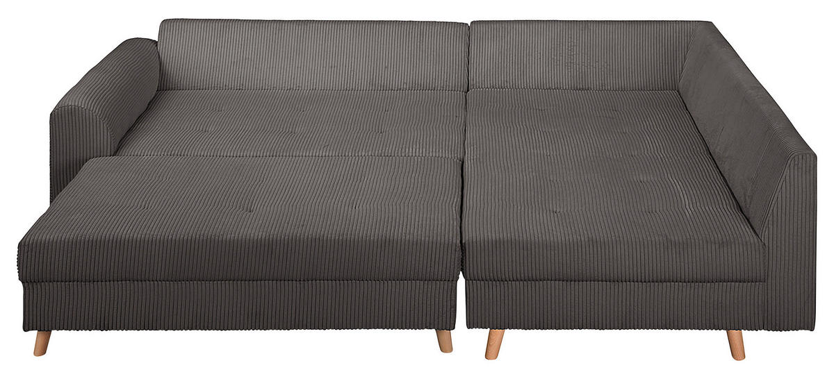 ECKSOFA inkl. Hocker Ariella Dunkelgrau Cord  - Dunkelgrau/Naturfarben, Design, Holz/Textil (231/161cm) - Livetastic