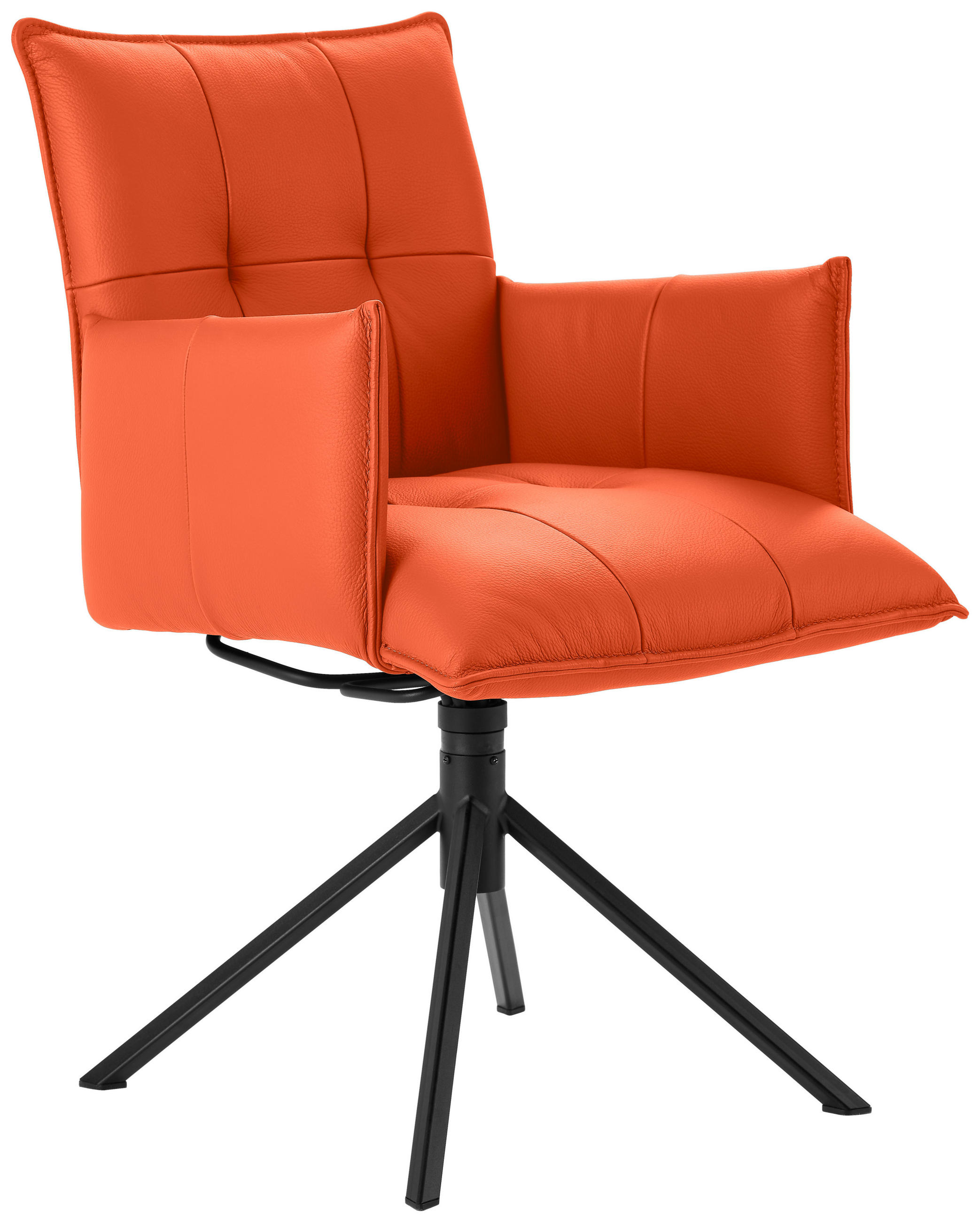 ARMLEHNSTUHL  in Echtleder pigmentiert  - Schwarz/Orange, Design, Leder/Metall (55/85/65cm) - Valnatura