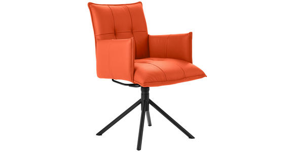 ARMLEHNSTUHL in Echtleder pigmentiert - Schwarz/Orange, Design, Leder/Metall (55/85/65cm) - Valnatura