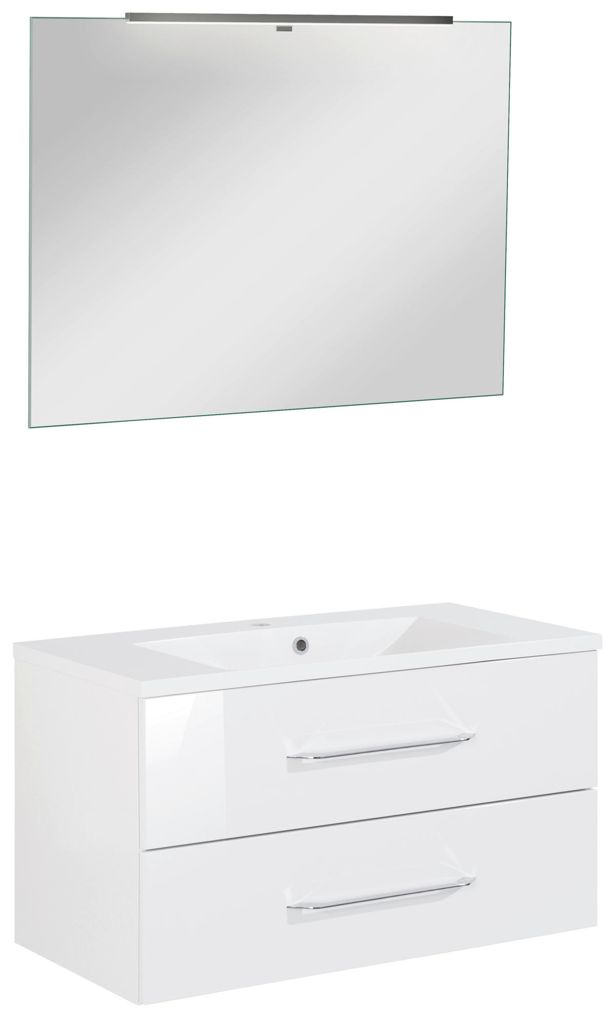 BADEZIMMER 4-teilig  in 90 cm  - Chromfarben/Weiß Hochglanz, MODERN, Holzwerkstoff/Stein (90cm) - MID.YOU