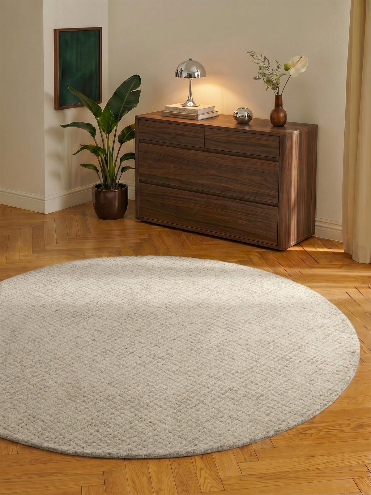 WOLLTEPPICH Wohnzimmer 160 cm Eloise Creme, Grau rund  - Creme/Grau, Basics, Textil (160cm) - Hanse Home