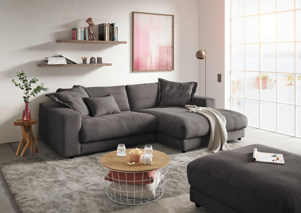 ECKSOFA in Cord Dunkelgrau  - Dunkelgrau/Schwarz, Design, Kunststoff/Textil (270/190cm) - Lomoco