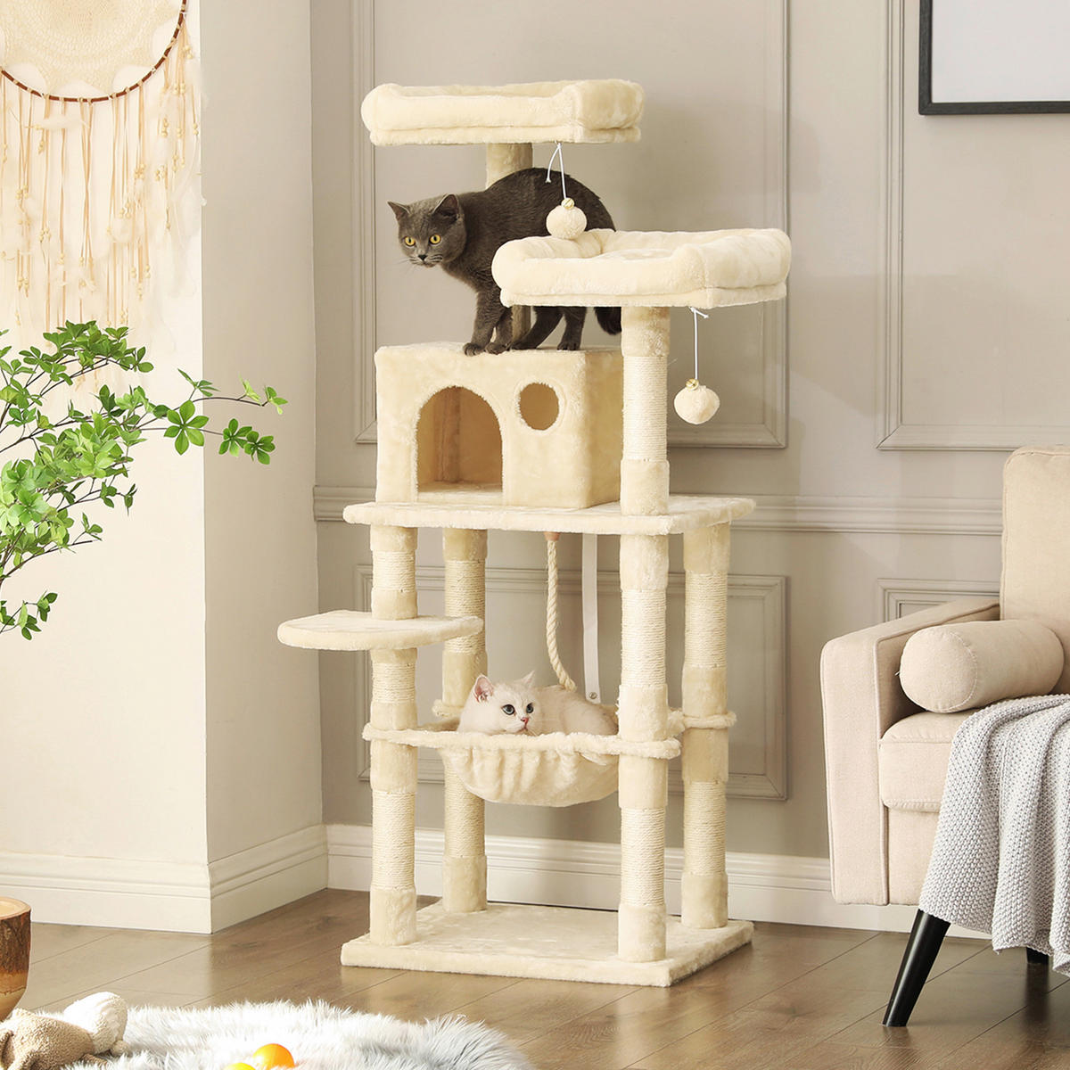 KRATZBAUM - Beige, Trend, Holzwerkstoff/Textil (55/143/45cm) - Boxxx