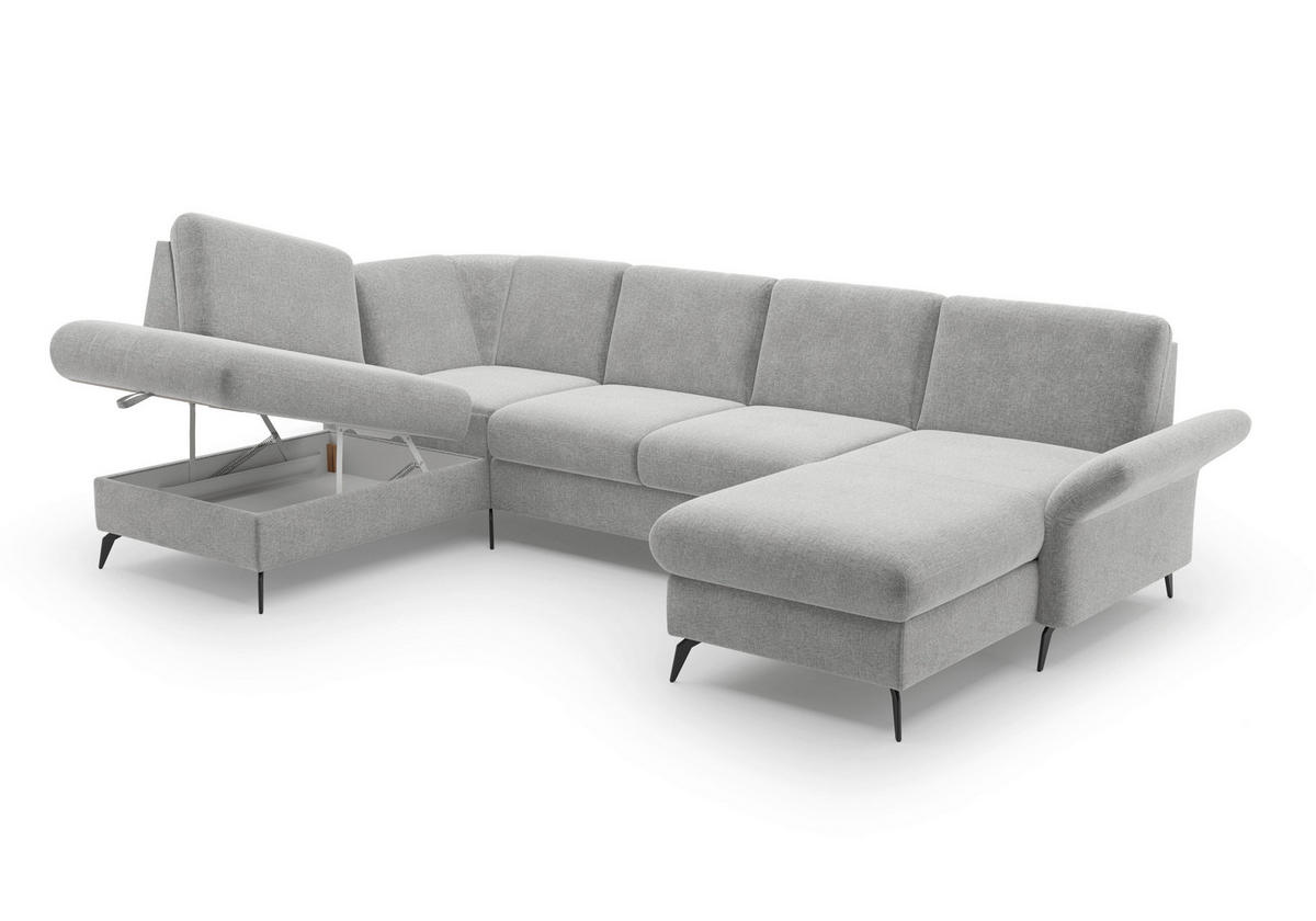 WOHNLANDSCHAFT Hellgrau Flachgewebe  - Hellgrau/Schwarz, KONVENTIONELL, Textil/Metall (195/314/164cm) - Sit & More