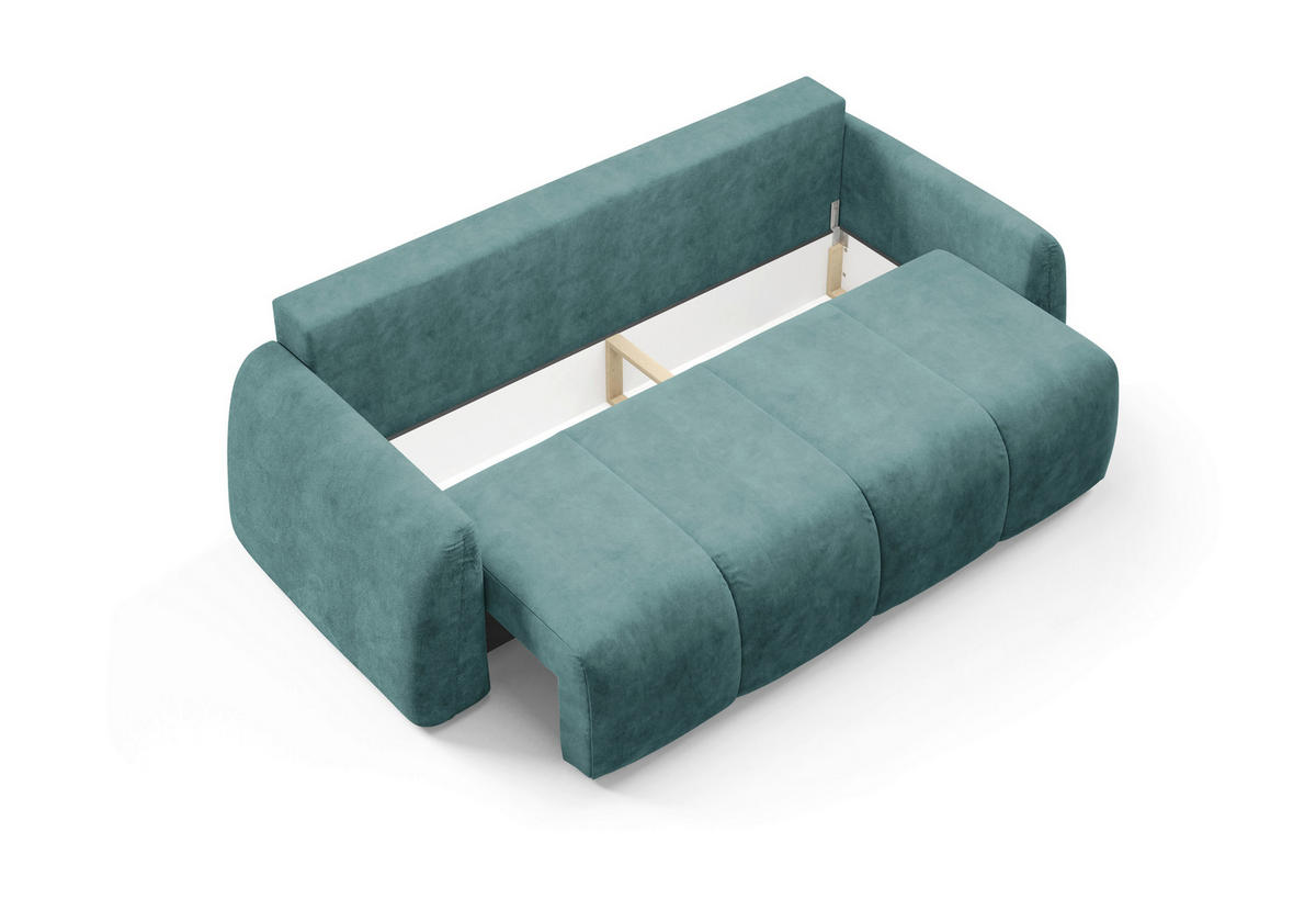 SCHLAFSOFA GERONIMO in Velours Petrol  - Petrol/Schwarz, Design, Kunststoff/Textil (252/93/167cm) - Livetastic