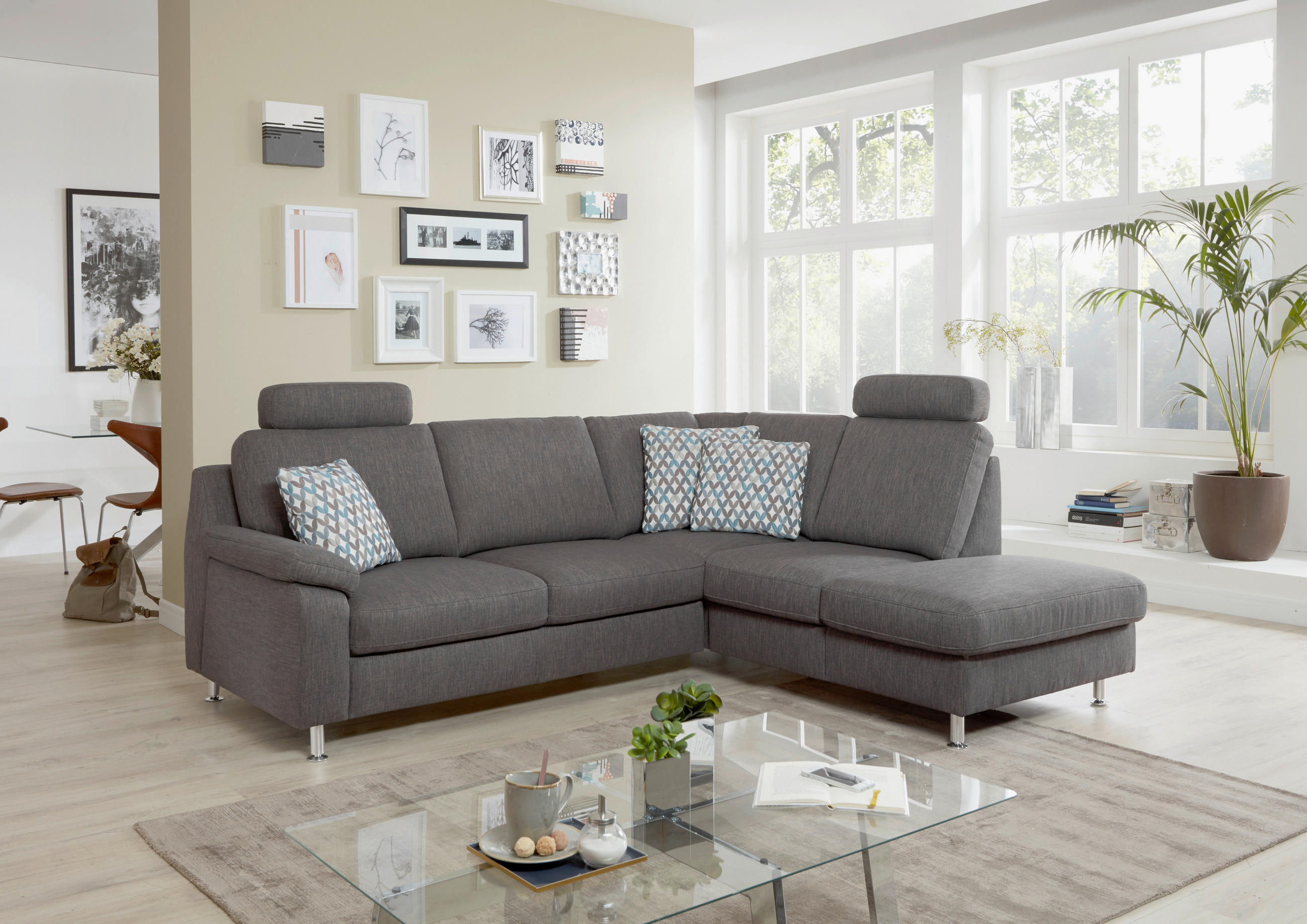 ECKSOFA in Flachgewebe Braun  200/241 cm  - Alufarben/Braun, KONVENTIONELL, Textil/Metall (200/241cm) - Beldomo System