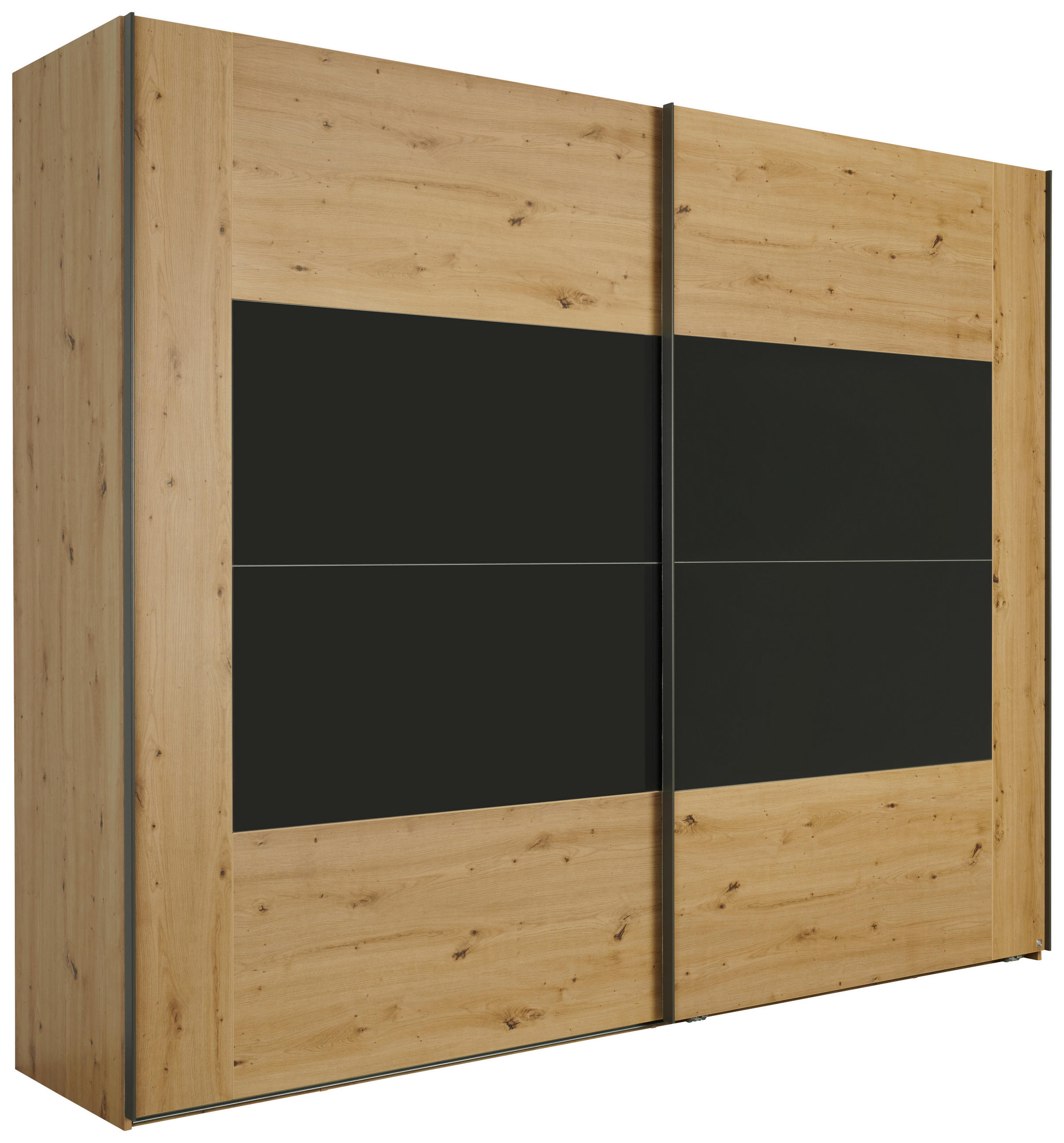 SCHWEBETÜRENSCHRANK Eichefarben, Dunkelgrau  - Eichefarben/Dunkelgrau, Konventionell, Glas/Holzwerkstoff (226/223/69cm) - Xora