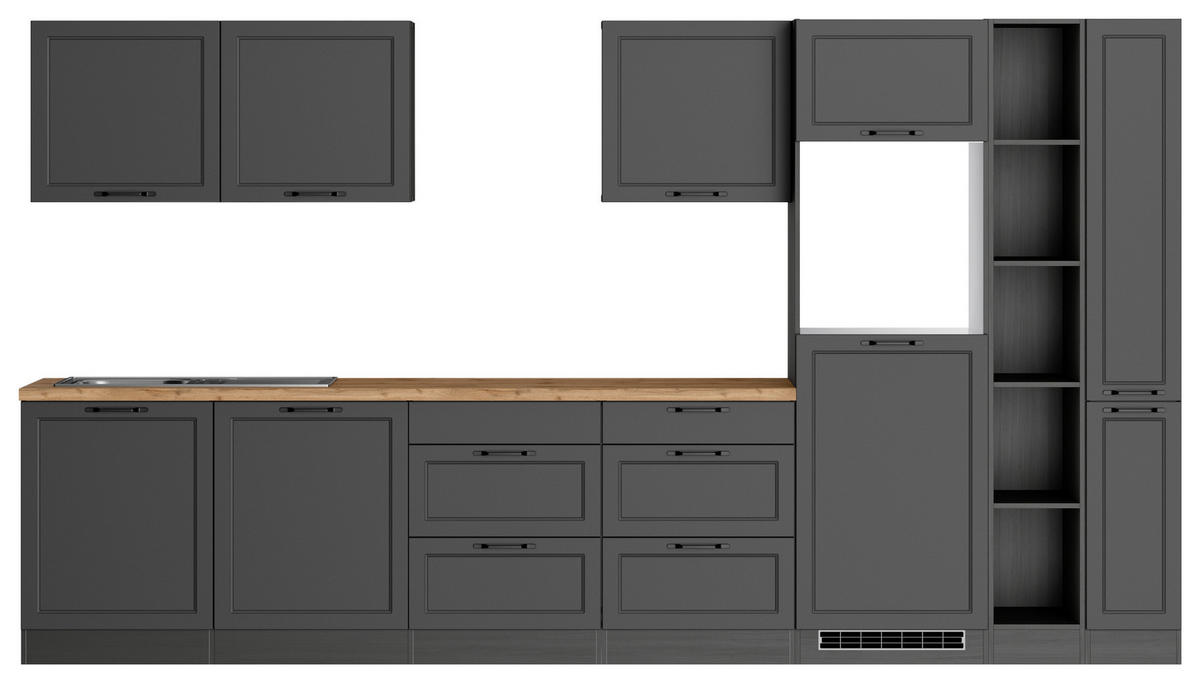 MODULKÖK UTAN VITVAROR 360 cm   i grå, ek Wotan  - ek Wotan/svart, Lifestyle, metall/trämaterial (360cm) - Held