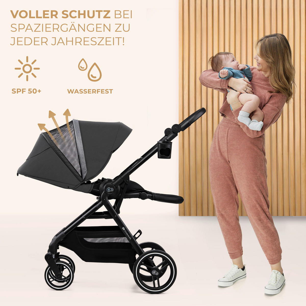 BUGGY Yoxi  - Schwarz Hochglanz/Grau, Basics, Kunststoff/Textil (59/91/106cm) - Kinderkraft