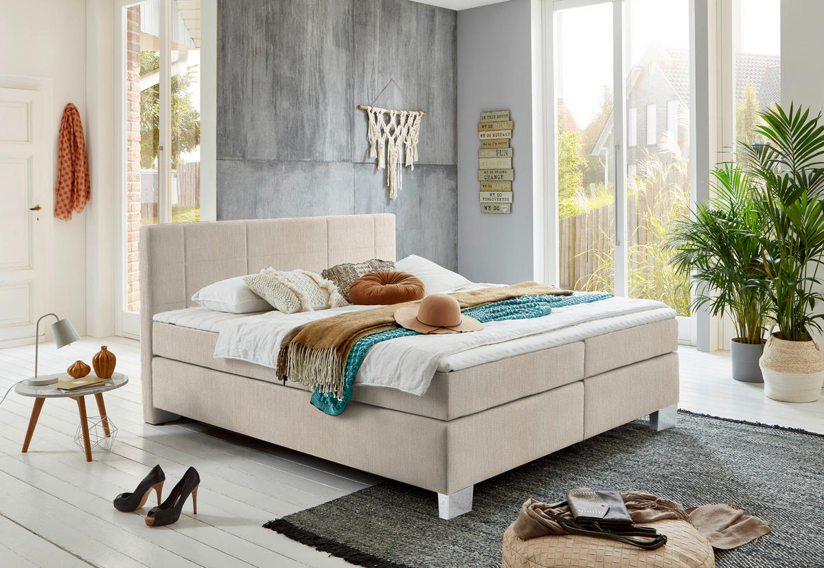 BOXSPRINGBETT 160/200 cm  in Taupe  - Taupe/Chromfarben, Konventionell, Kunststoff/Textil (160/200cm) - Hom`in