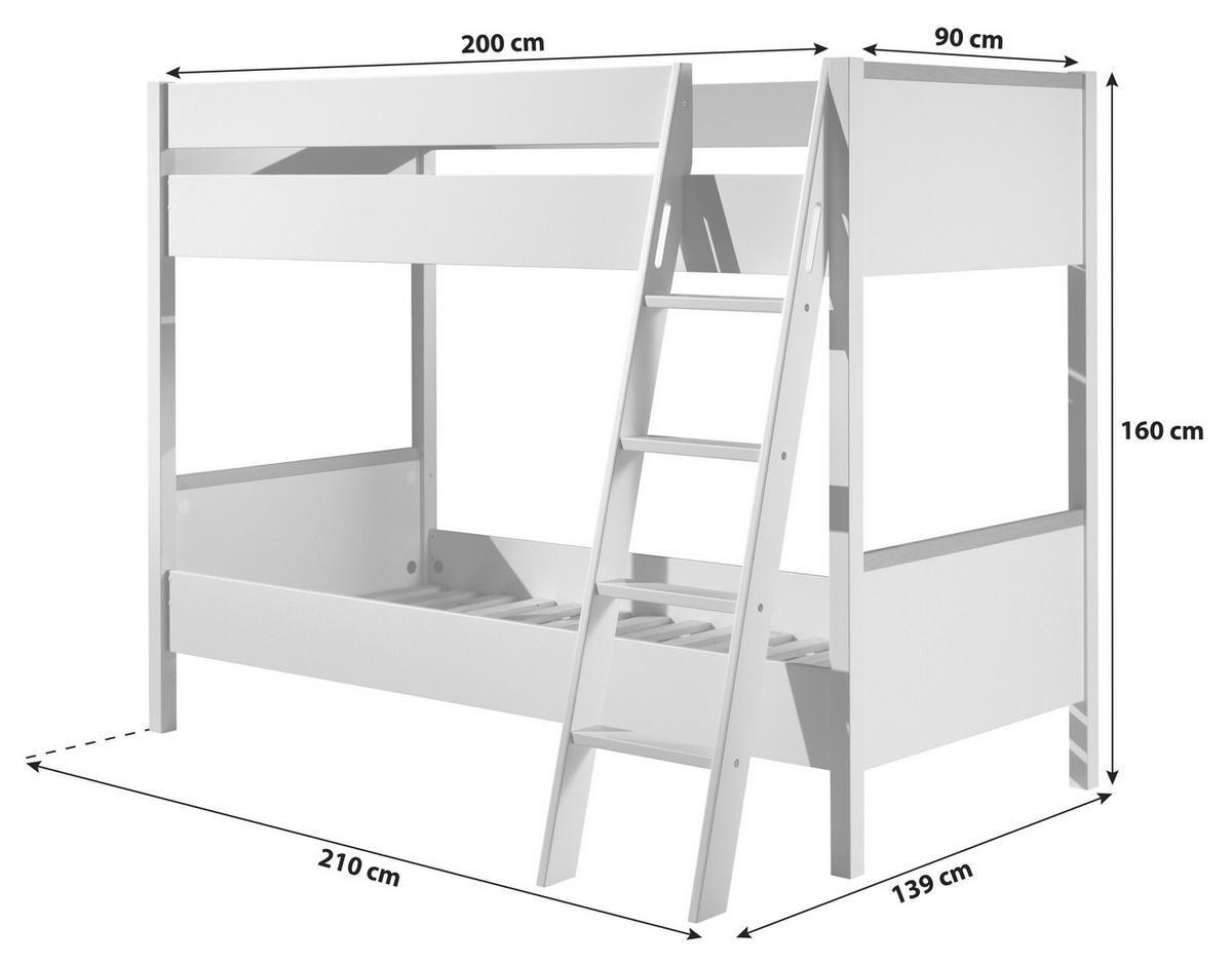 ETAGENBETT - Naturfarben/Weiß, MODERN, Holz/Holzwerkstoff (90/200cm) - MID.YOU