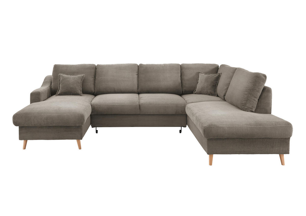 WOHNLANDSCHAFT Cord Graubraun  - Graubraun/Naturfarben, Konventionell, Holz/Textil (150/301/200cm) - P & B