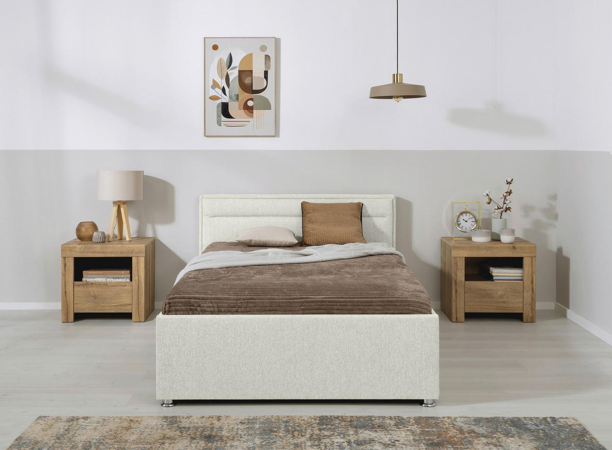 POLSTERBETT Matratze, Lattenrost, Bettkasten 120/200 cm  in Creme  - Creme, MODERN, Holz/Kunststoff (120/200cm) - MID.YOU