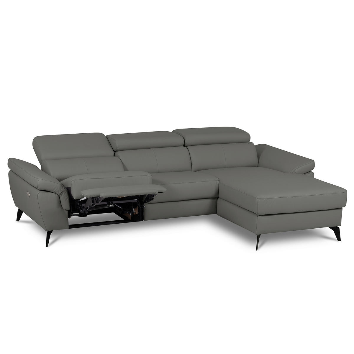 ECKSOFA SONO in Lederlook Echtleder Anthrazit Armteilverstellung, Kopfteilverstellung  252/179 cm  - Anthrazit/Schwarz, Design, Leder/Textil (252/179cm) - Livetastic