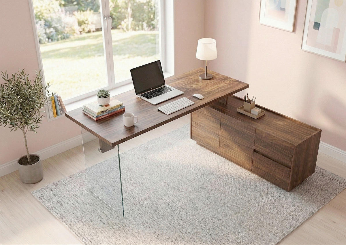ECKSCHREIBTISCH 160/136/74 cm Walnussfarben Stauraum, seitenverkehrt montierbar  - Eichefarben/Walnussfarben, Design, Glas/Holzwerkstoff (160/136/74cm) - MID.YOU