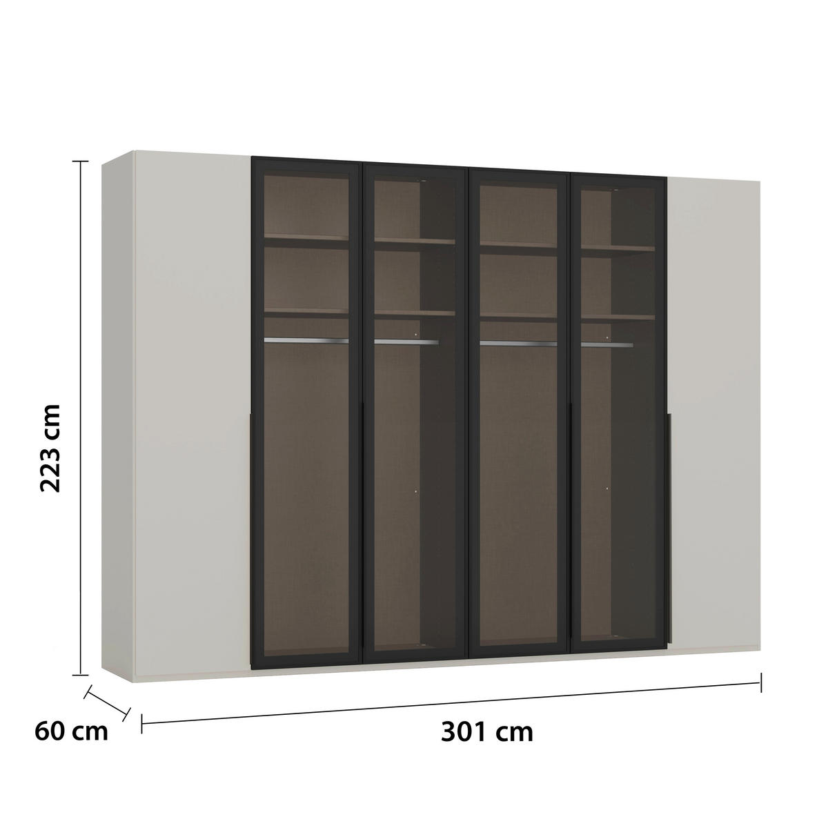DREHTÜRENSCHRANK 301/223/60 cm,  in Champagner, 6 Tür(en)  - Champagner/Schwarz, Design, Glas/Holzwerkstoff (301/223/60cm) - Novel
