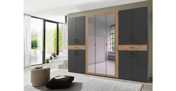 DREHTÜRENSCHRANK in Graphitfarben, Eiche Artisan - Schwarz/Graphitfarben, KONVENTIONELL, Glas/Holzwerkstoff (313/208/58cm) - Carryhome