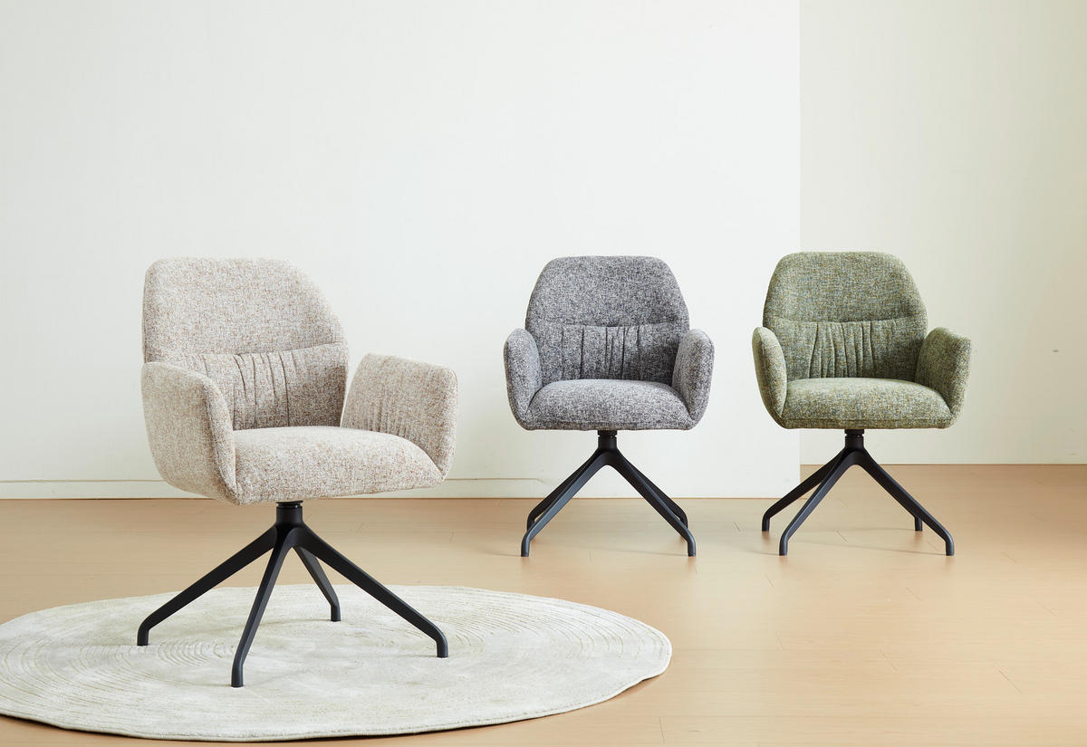 ARMLEHNSTUHL  Sitzfläche 360° drehbar, automatische Rückholfunktion Leinenoptik  - Beige/Schwarz, Design, Textil/Metall (62/89/63cm) - Dieter Knoll