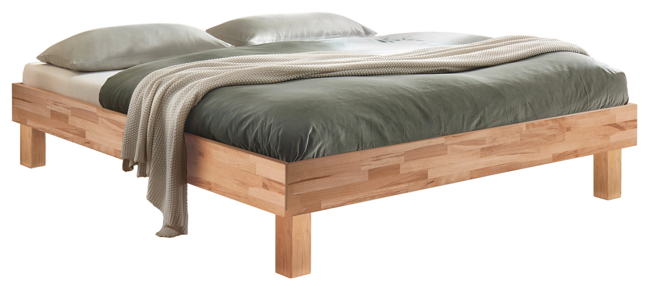 BETT 90/200 cm,  in Kernbuche,  - Buchefarben/Kernbuche, Natur, Holz (90/200cm) - Hasena