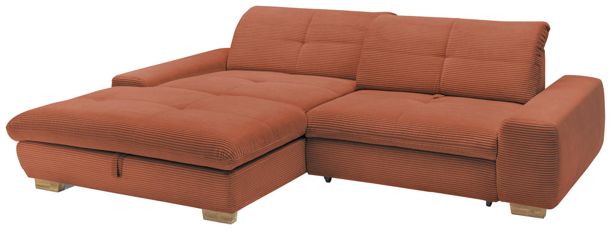 ECKSOFA Orange Cord  - Eichefarben/Orange, Design, Holz/Textil (198/276cm) - SetOne by Musterring