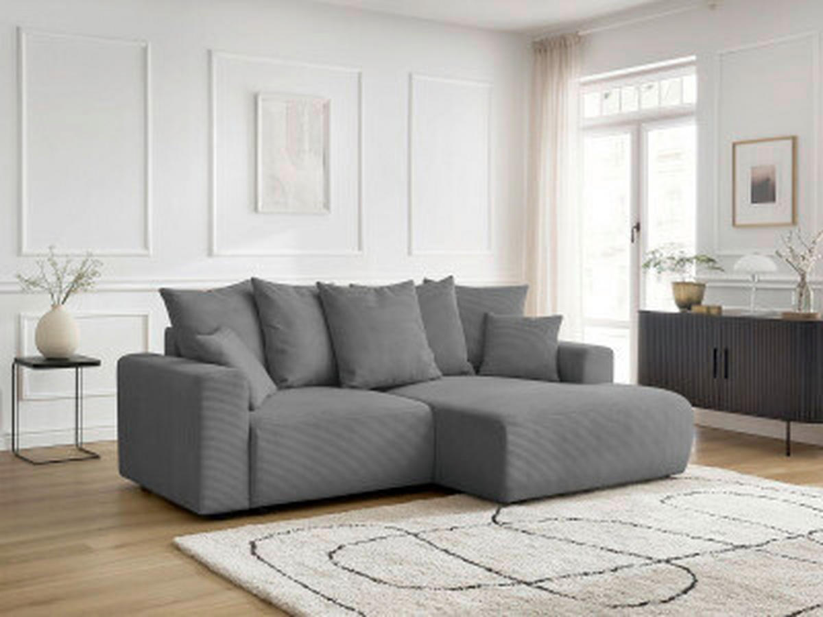 ECKSOFA Ottomane rechts  ATILLA Dunkelgrau Cord  - Dunkelgrau/Schwarz, MODERN, Kunststoff/Textil (244/149cm)