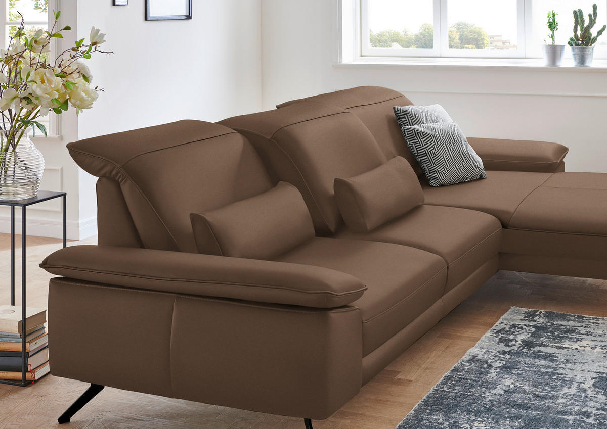 ECKSOFA in Echtleder Braun  - Schwarz/Braun, Design, Leder/Metall (328/193cm) - Dieter Knoll