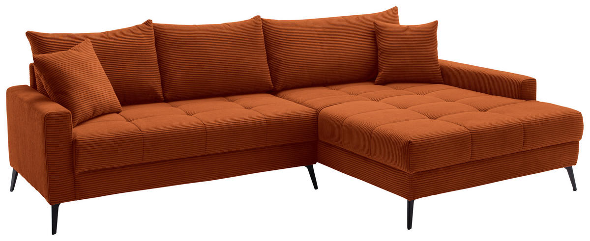 ECKSOFA Dunkelorange Cord  - Dunkelorange/Schwarz, KONVENTIONELL, Textil/Metall (280/173cm) - Hom`in