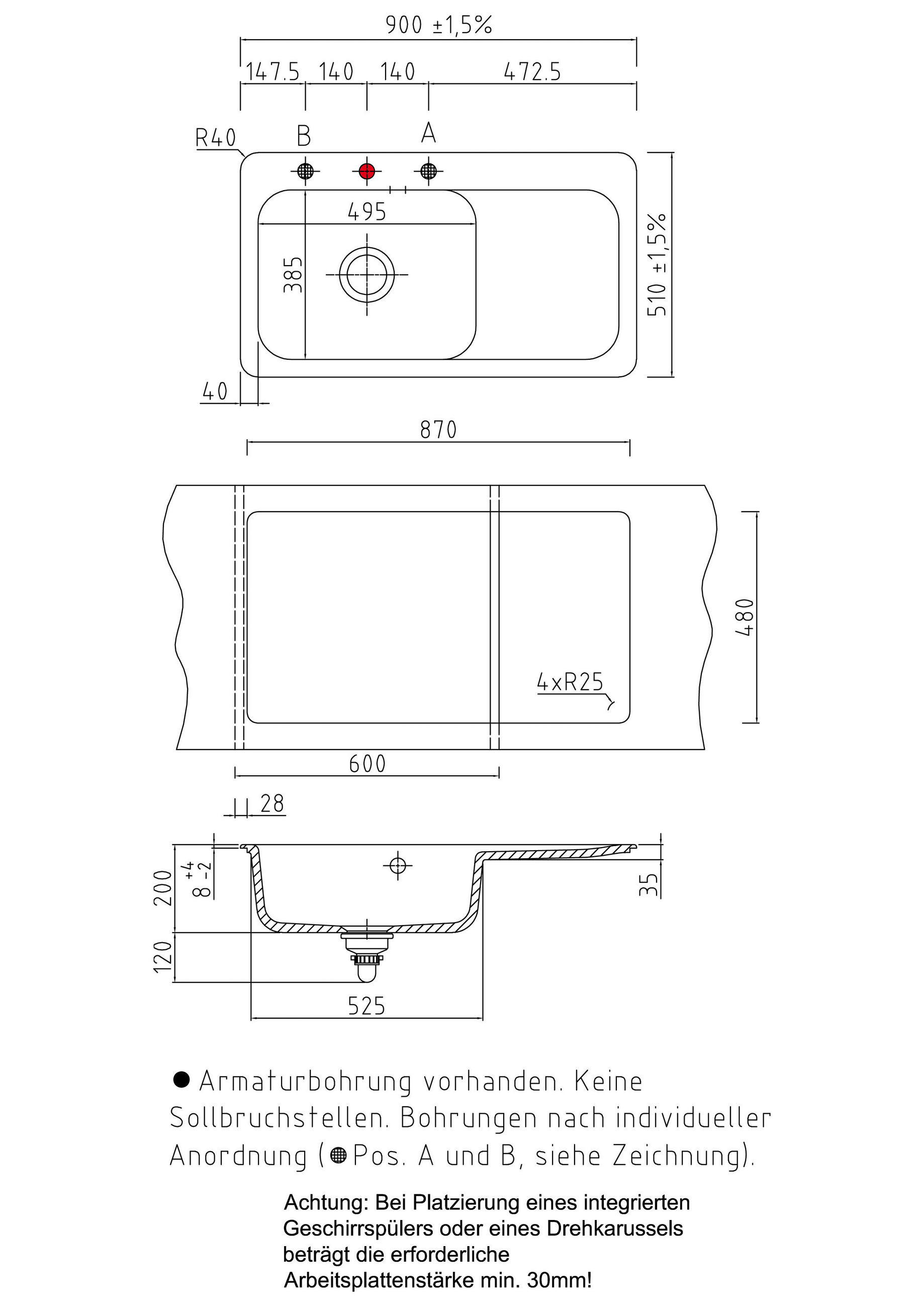 SPÜLE Juna 90 / 50150223  - Fango, Basics, Keramik (90/20/51cm) - Systemceram