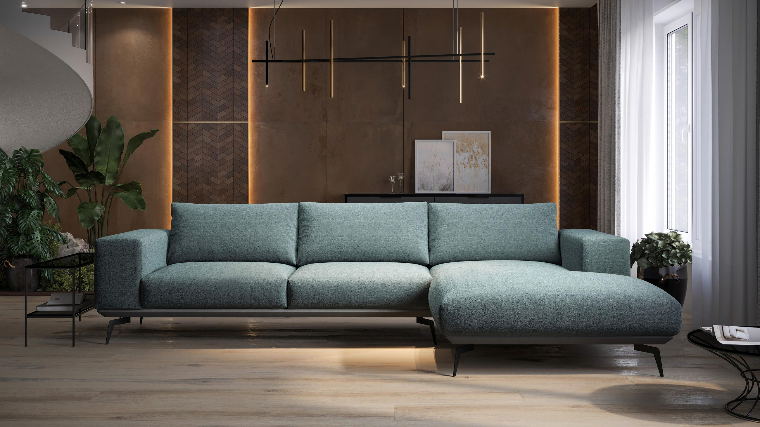 ECKSOFA Anthrazit Chenille  - Anthrazit/Schwarz, Design, Holz/Textil (330/180cm) - MID.YOU