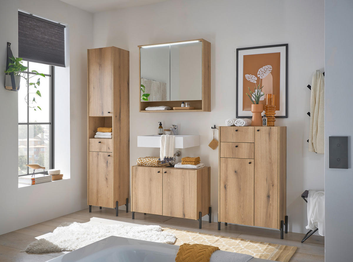 WASCHBECKENUNTERSCHRANK 80/60/36 cm  - Eichefarben/Schwarz, Modern, Holzwerkstoff/Kunststoff (80/60/36cm) - MID.YOU