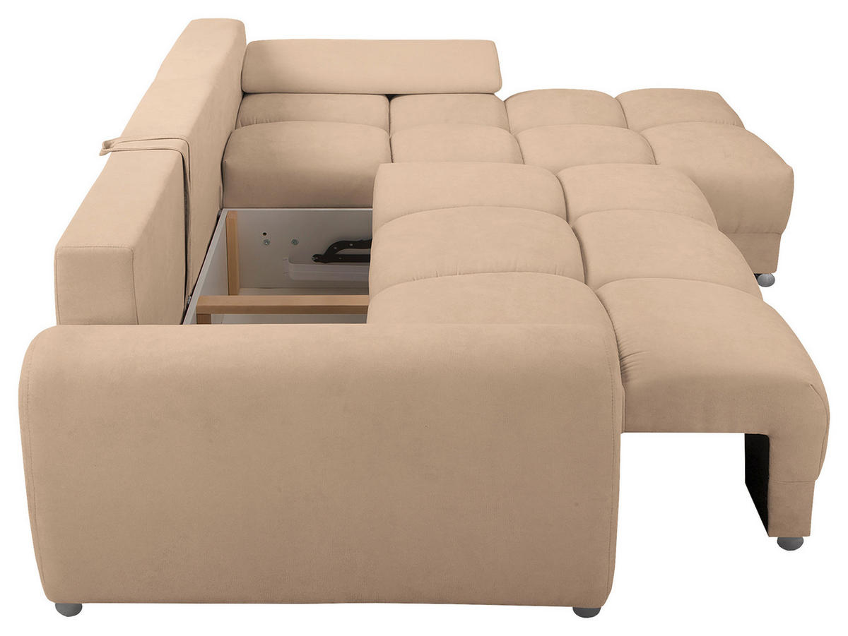 ECKSOFA in Mikrofaser Beige  - Beige/Silberfarben, Design, Textil/Metall (256/175cm) - Livetastic