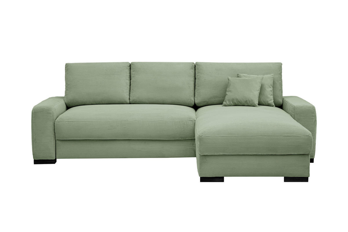 ECKSOFA Mintgrün Cord  - Schwarz/Mintgrün, Design, Holz/Textil (264/184cm) - Stylife
