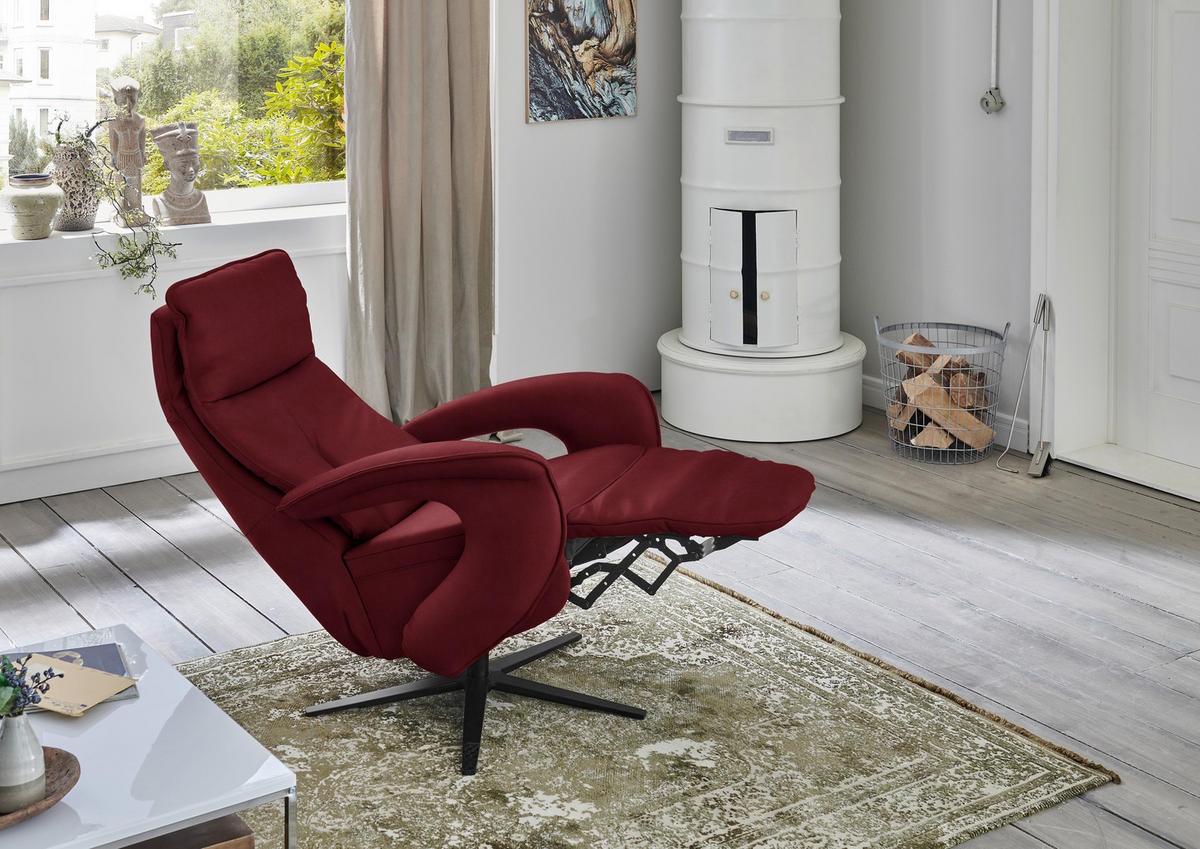 RELAXSESSEL in Leder Rot  - Rot/Schwarz, Design, Leder/Metall (77/110/87cm) - Valdera