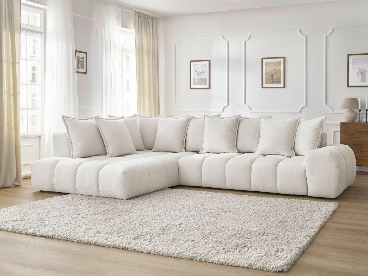 ECKSOFA Ottomane rechts  EVEREST Weiß Struktur  - Schwarz/Weiß, MODERN, Kunststoff/Textil (210/352cm) - Livetastic