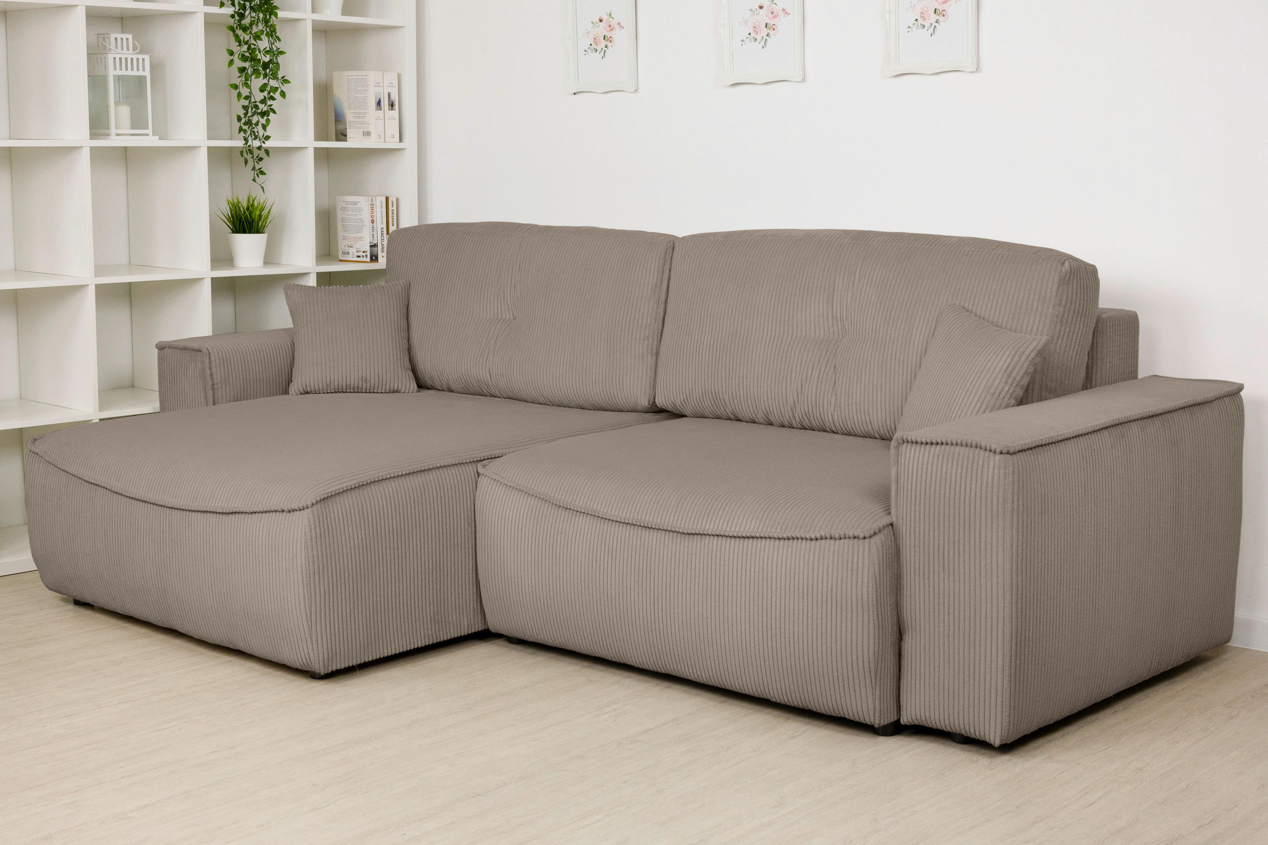 ECKSOFA Taupe Cord  - Taupe/Schwarz, KONVENTIONELL, Kunststoff/Textil (148/265cm) - Carryhome