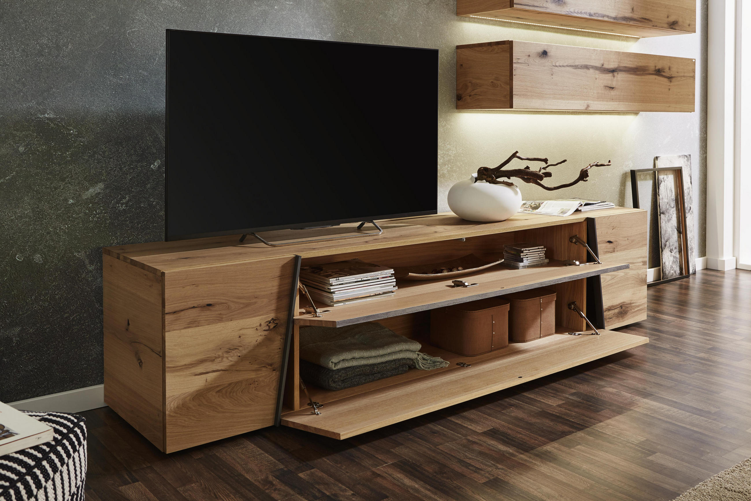 Wohnwand Wildeiche Furniert Grau Naturfarben Online Kaufen Xxxlutz