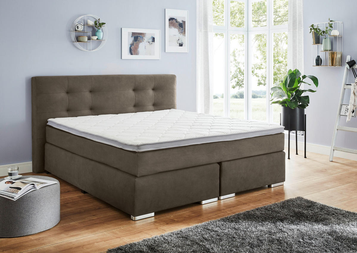 BOXSPRINGBETT 180/200 cm,  in Grau, Topper, Matratzen, H2 + H3 = mittel + fest  - Chromfarben/Grau, KONVENTIONELL, Kunststoff/Textil (180/200cm) - Carryhome