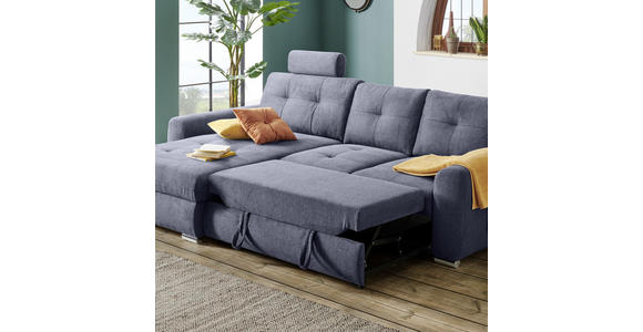 ECKSOFA in Mikrofaser Blau  - Chromfarben/Blau, MODERN, Kunststoff/Textil (276/193cm) - Hom`in