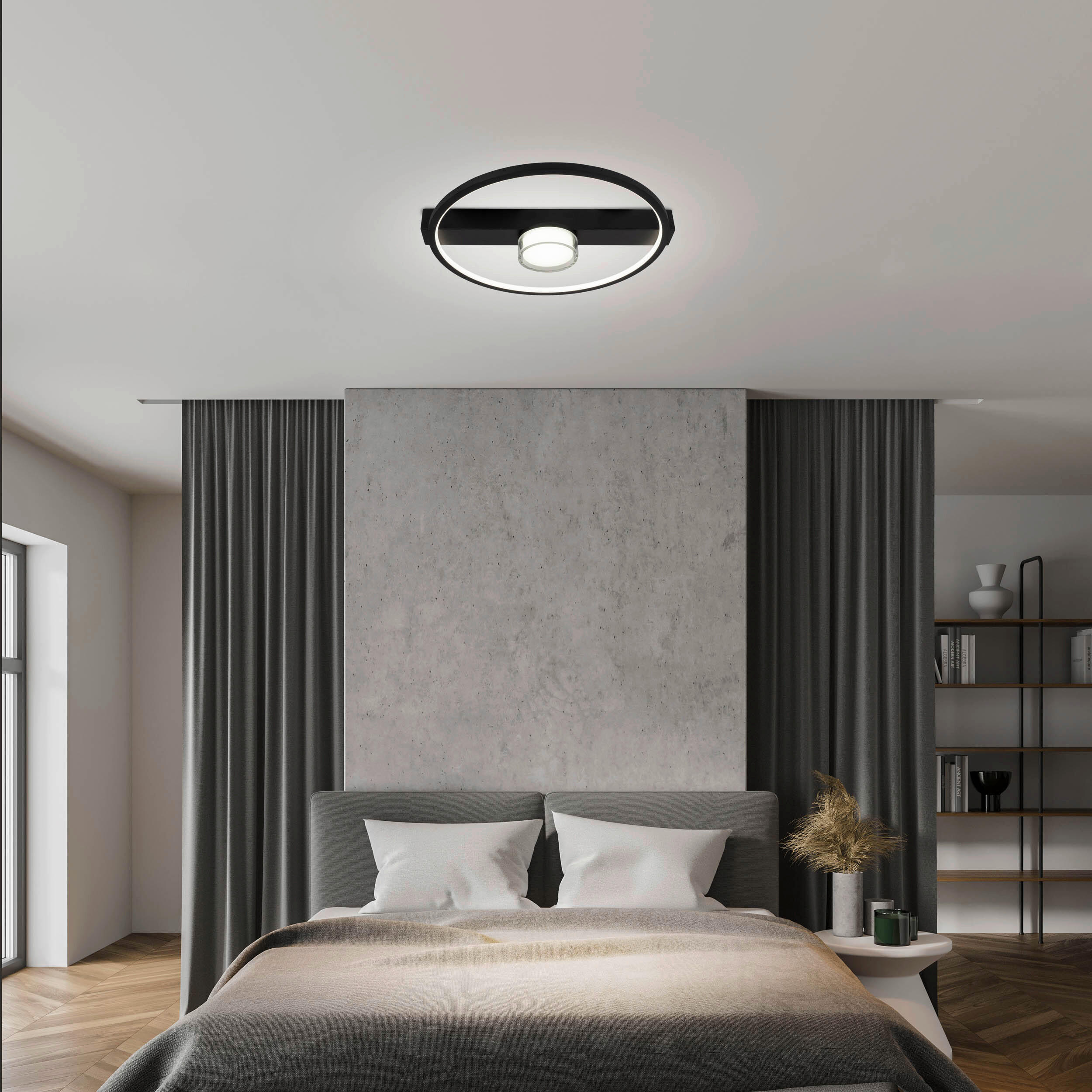 LED-DECKENLEUCHTE CIMO 40/38.5/8 cm   - Schwarz/Weiß, KONVENTIONELL, Kunststoff/Metall (40/38.5/8cm) - Näve