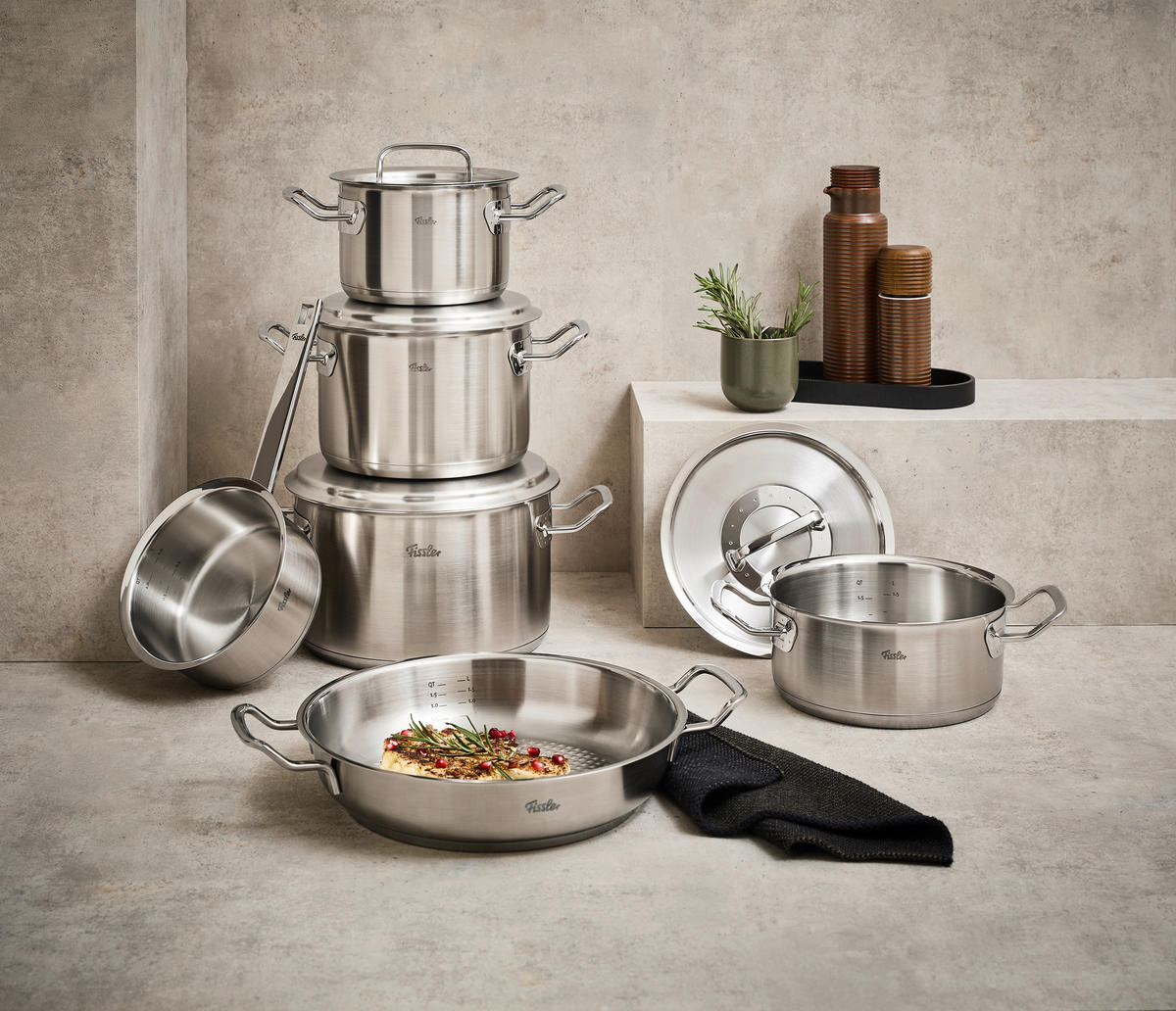 KOCHTOPFSET PROFI COLLECTION 6-teilig  - Silberfarben, Design, Metall - Fissler