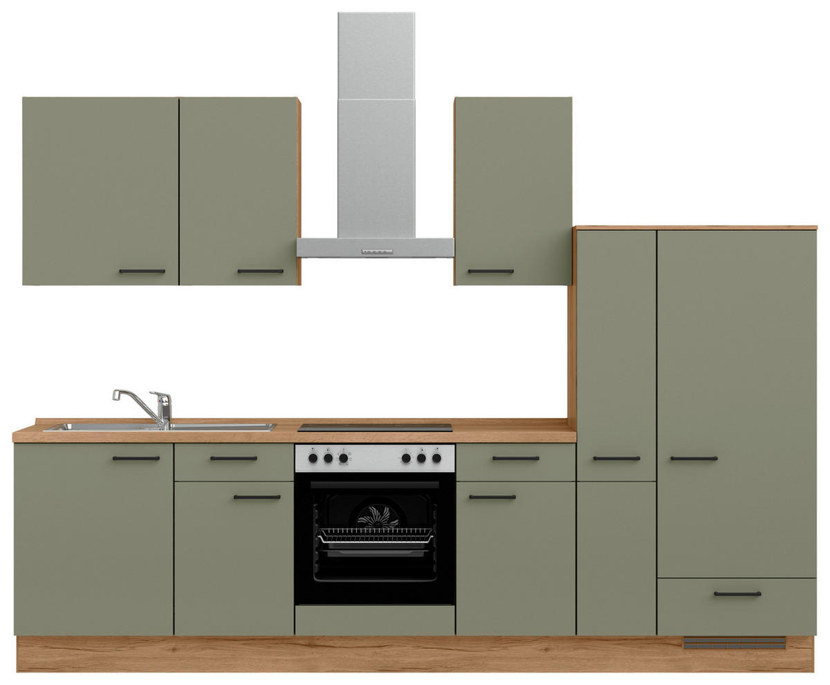 KÜCHENLEERBLOCK Senso 300 cm  in Eichefarben, Olivgrün  - Eichefarben/Schwarz, MODERN, Holzwerkstoff/Metall (300cm) - Nobilia
