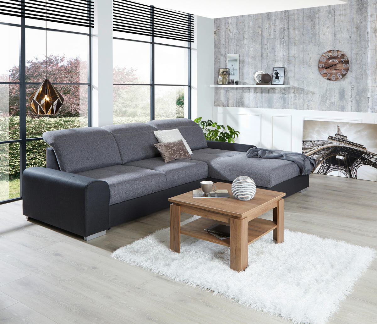 ECKSOFA in Webstoff Graphitfarben, Grau  - Silberfarben/Graphitfarben, Konventionell, Holz/Textil (286/203cm) - Livetastic