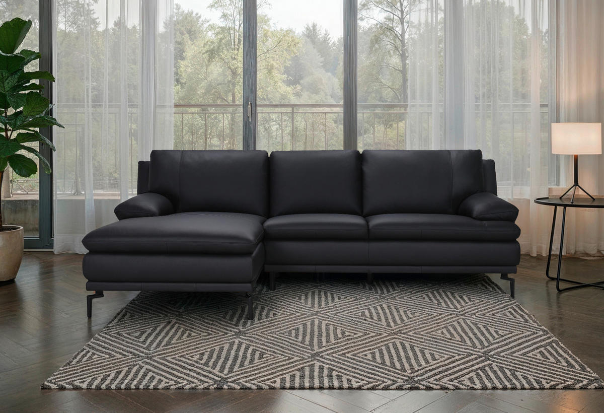 ECKSOFA Schwarz Echtleder  - Schwarz, Design, Leder (158/248cm) - MID.YOU
