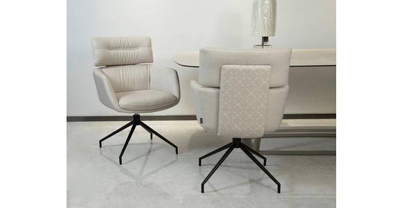 ARMLEHNSTUHL  Stoffauswahl, Sitzfläche 360° drehbar, automatische Rückholfunktion Webstoff  Schwarz, Beige  - Beige/Schwarz, Design, Textil/Metall (62/92/66cm) - Dieter Knoll