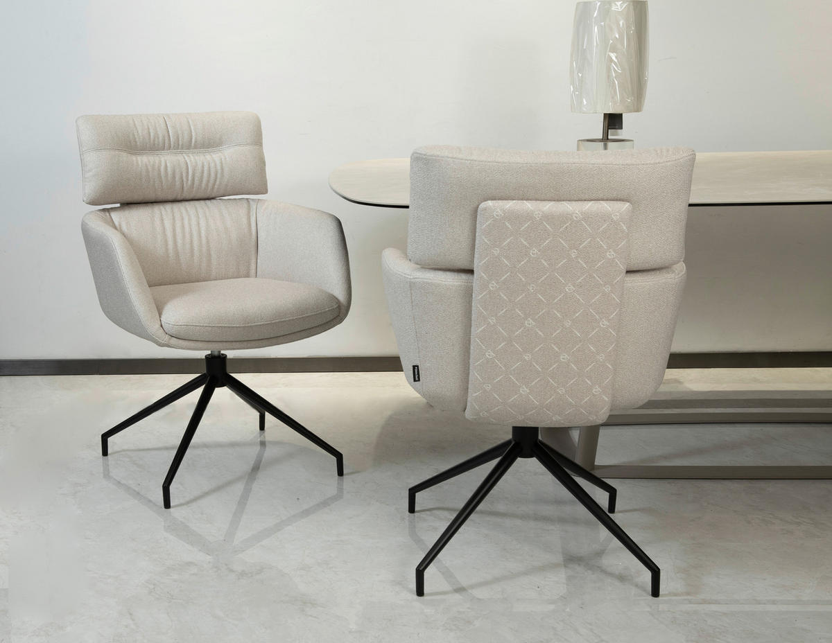 ARMLEHNSTUHL  Stoffauswahl, Sitzfläche 360° drehbar, automatische Rückholfunktion Webstoff  Schwarz, Beige  - Beige/Schwarz, Design, Textil/Metall (62/92/66cm) - Dieter Knoll
