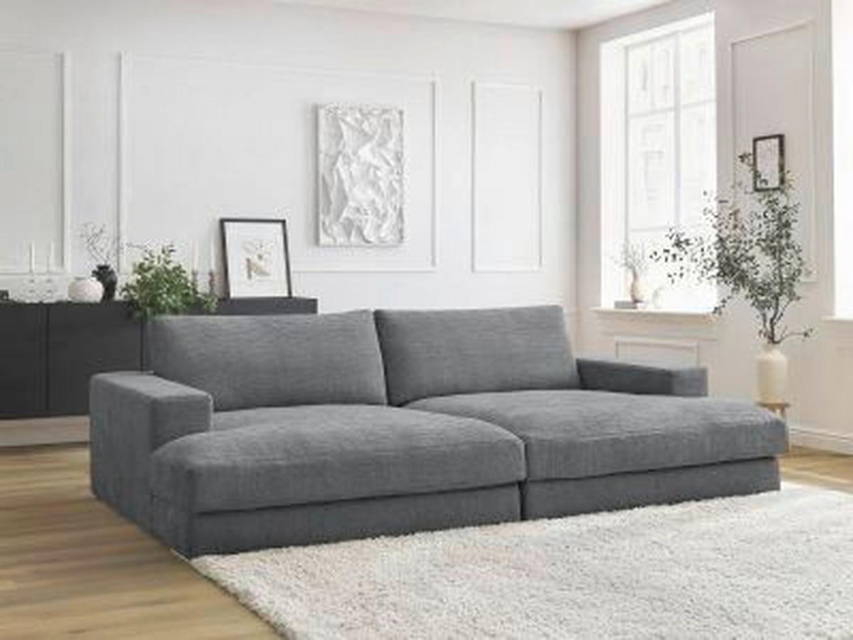 BIGSOFA LEONARD Struktur Dunkelgrau  - Dunkelgrau/Schwarz, MODERN, Kunststoff/Textil (234/77/159cm)