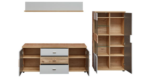 WOHNWAND in Hellgrau, Eiche Artisan, Wildeiche 245/170/48 cm - Wildeiche/Hellgrau, Design, Glas/Holz (245/170/48cm) - Novel