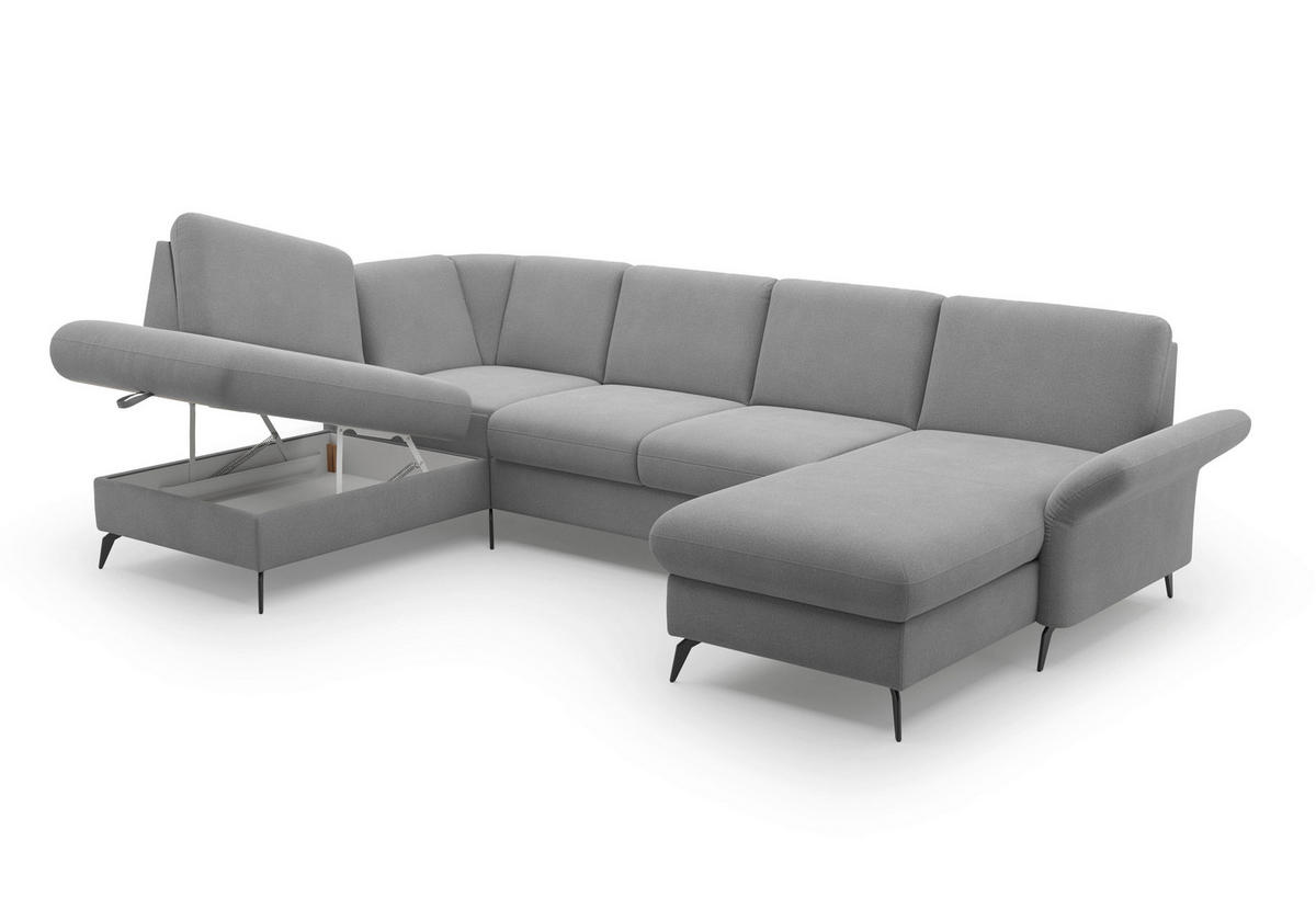 WOHNLANDSCHAFT Grau Flachgewebe  - Schwarz/Grau, KONVENTIONELL, Textil/Metall (195/314/164cm) - Sit & More